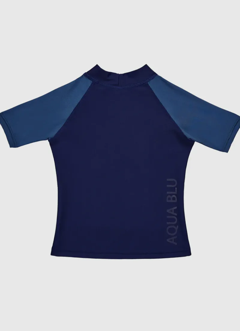 Aqua Blu Rashies^Building Blocks Short Sleeve Rash Vest Navy