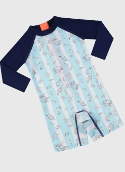 Aqua Blu Shop Infants (00-2)|Sunsuits^Long Sleeve Sunsuit Mariner