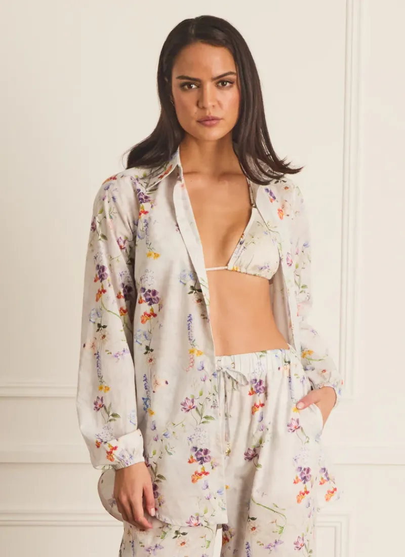 Aqua Blu Tops^Odilia Beach Shirt Moonflower